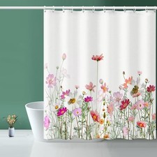 Floral Shower Curtain Hem Weighted Bathtub Fabric Curtain 12 Hooks 72x84 In — custom printed polyester bath curtain