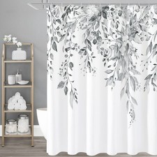 Grey Eucalyptus Shower Curtain, Watercolor Plant Leaves with Floral Bathroom ... — custom printed polyester bath curtain