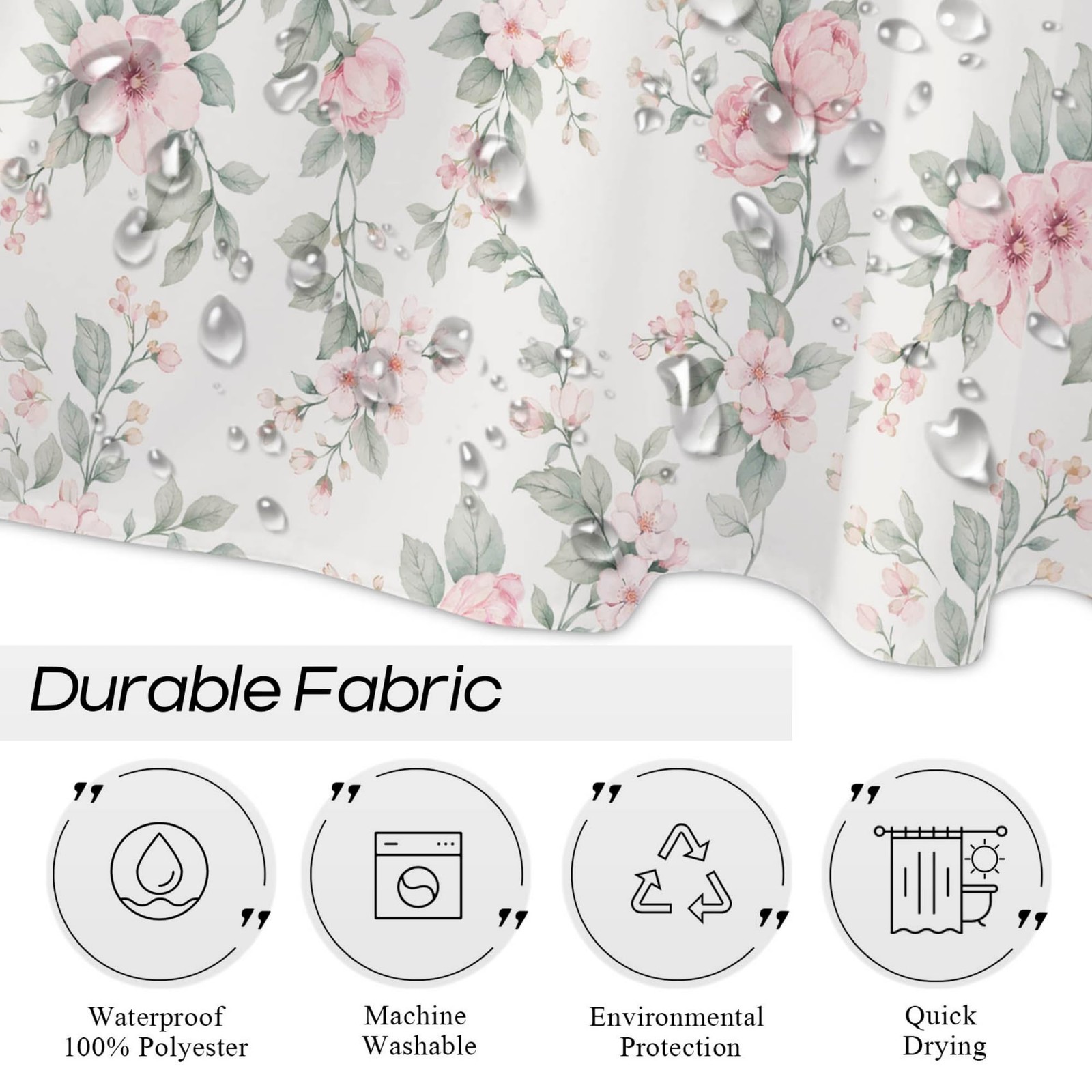 Custom Printed Bath Curtain — custom printed polyester bath curtain detail view