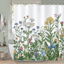 Spring Shower Curtain, Floral Herbs Plant 72"W x 72"L (Pack of 1) Wildflower — custom printed polyester bath curtain