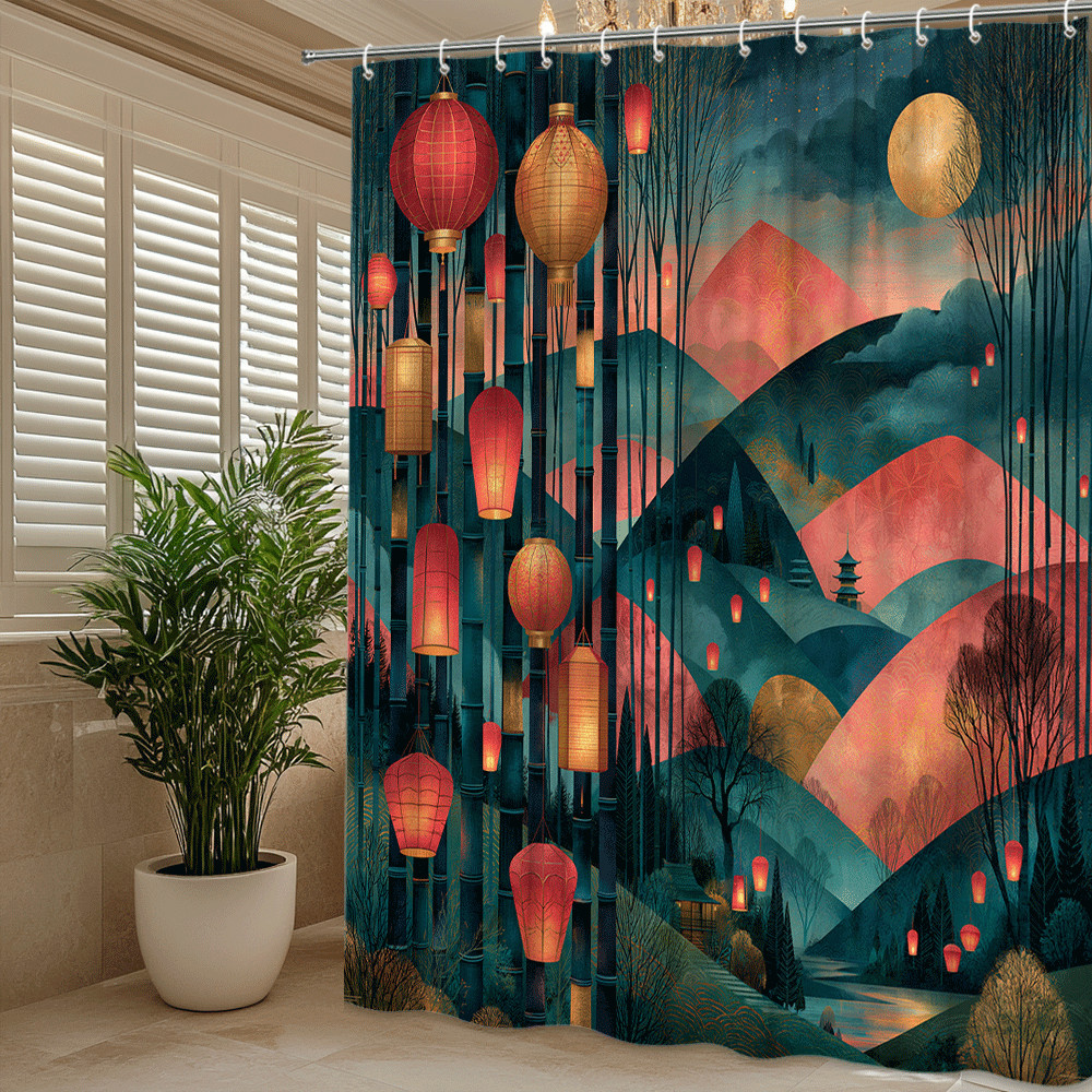 Custom Printed Bath Curtain — custom printed polyester bath curtain detail view