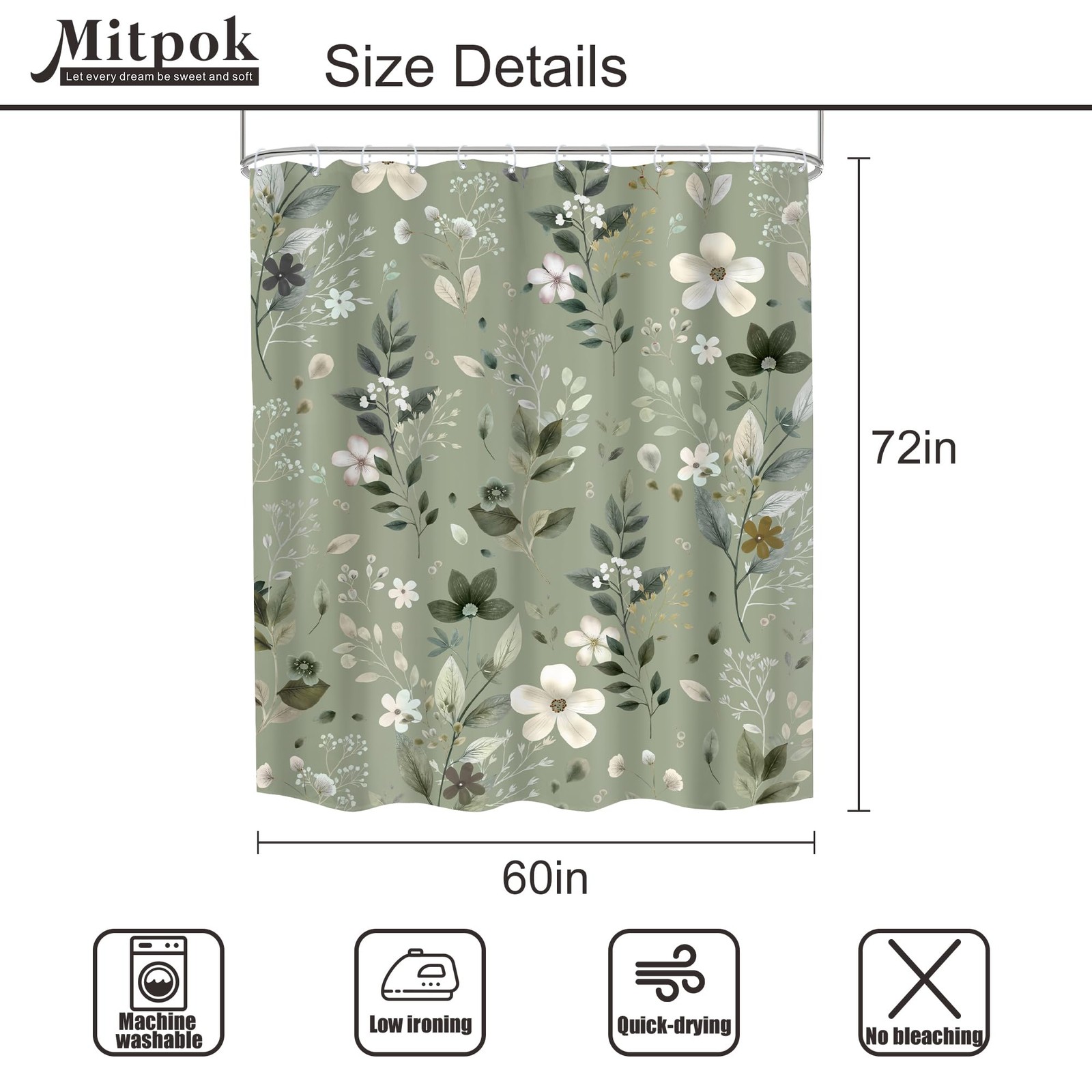 Custom Printed Bath Curtain — custom printed polyester bath curtain detail view