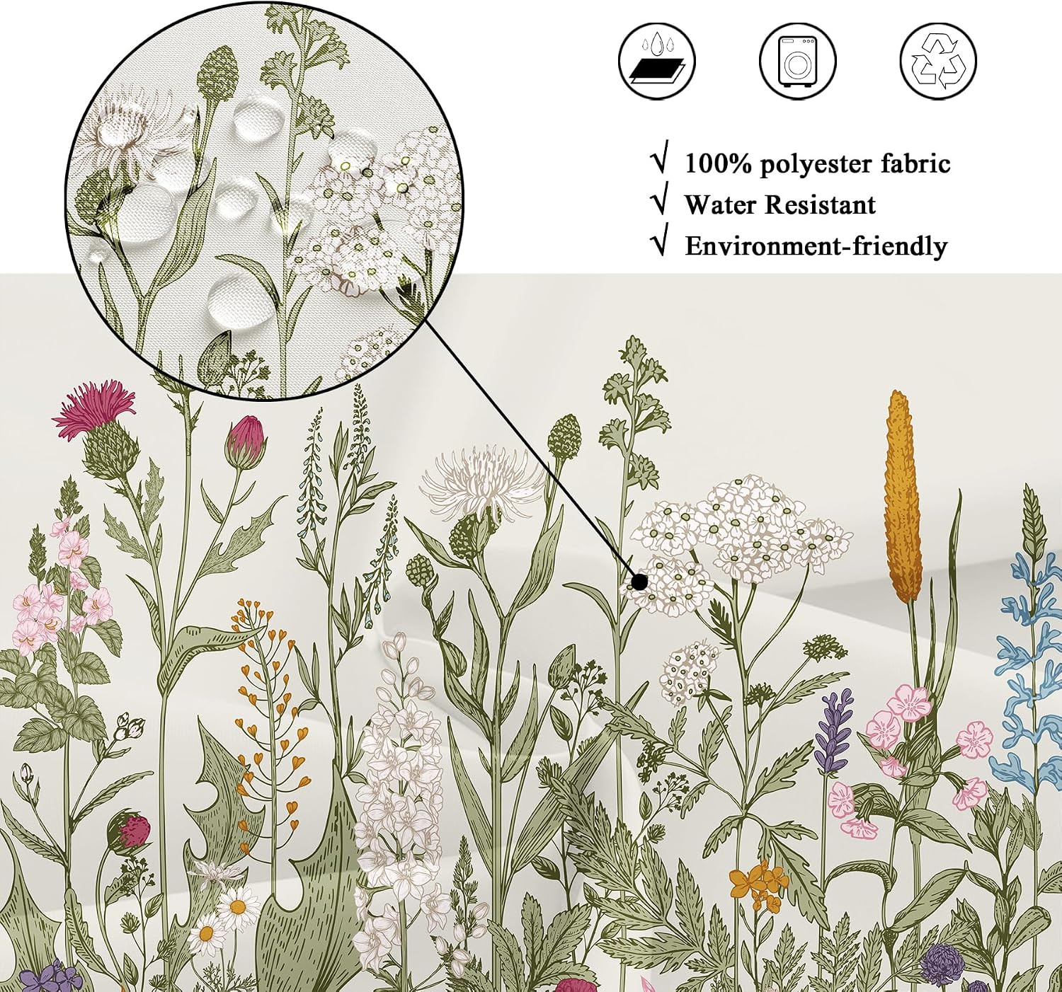 Custom Printed Bath Curtain — custom printed polyester bath curtain detail view
