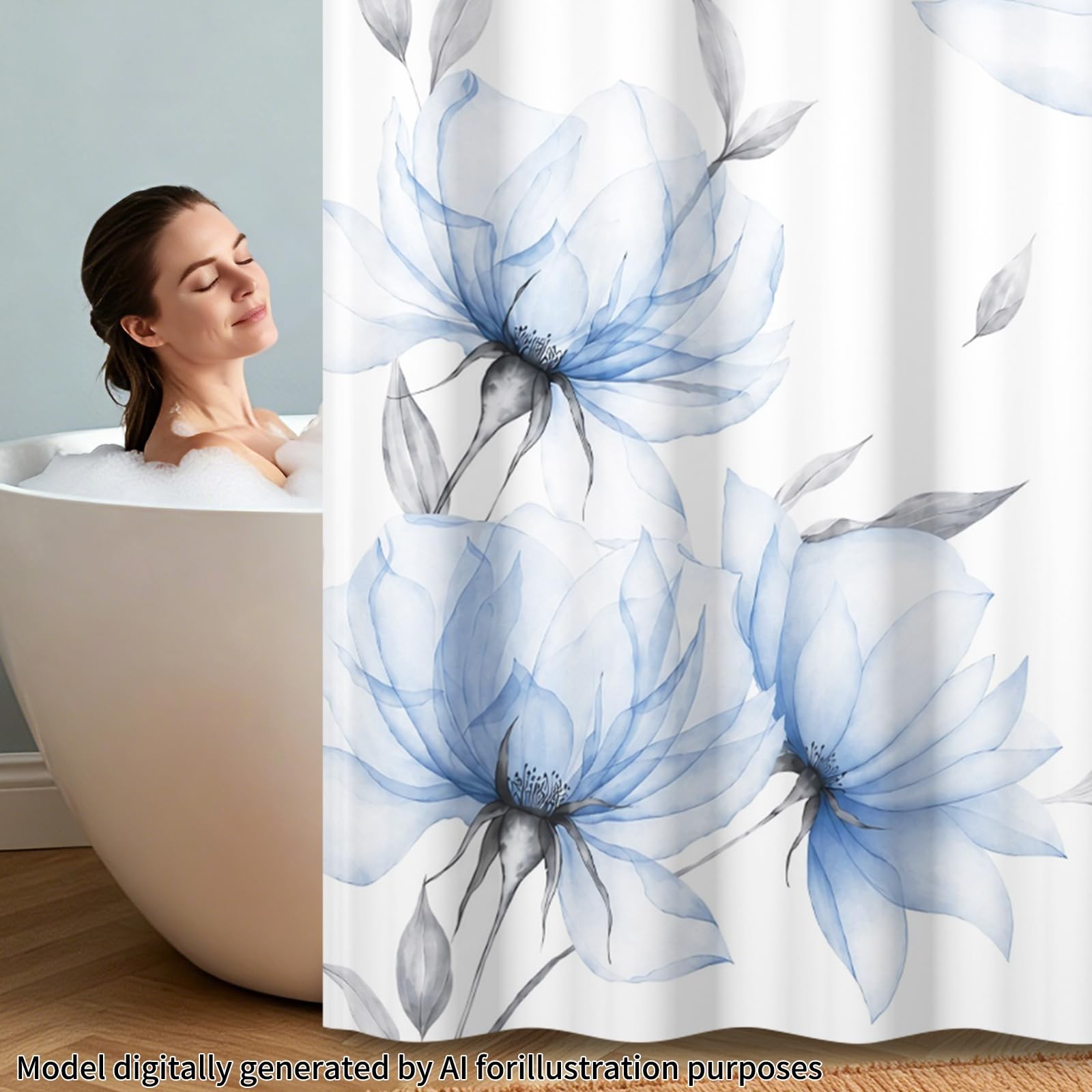 Custom Printed Bath Curtain — custom printed polyester bath curtain detail view