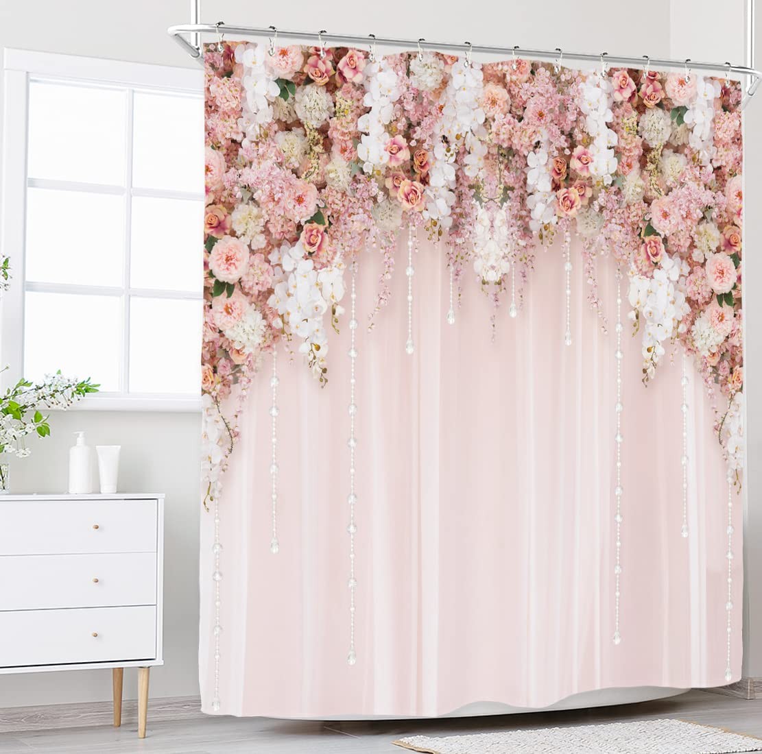 Custom Printed Bath Curtain — custom printed polyester bath curtain detail view