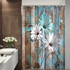 JAWO Farmhouse Flower Floral Shower 54"W x 70"L (Pack of 1), Daisy-teal — custom printed polyester bath curtain