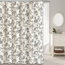 Cotton Linen Blend Shower Curtain Floral Design Rustproof Hooks Machine Washable — custom printed polyester bath curtain