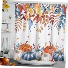 Fall Shower Curtain Pumpkin Fabric Shower 72"W x 72"L (Pack of 1) Orange Blue — custom printed polyester bath curtain