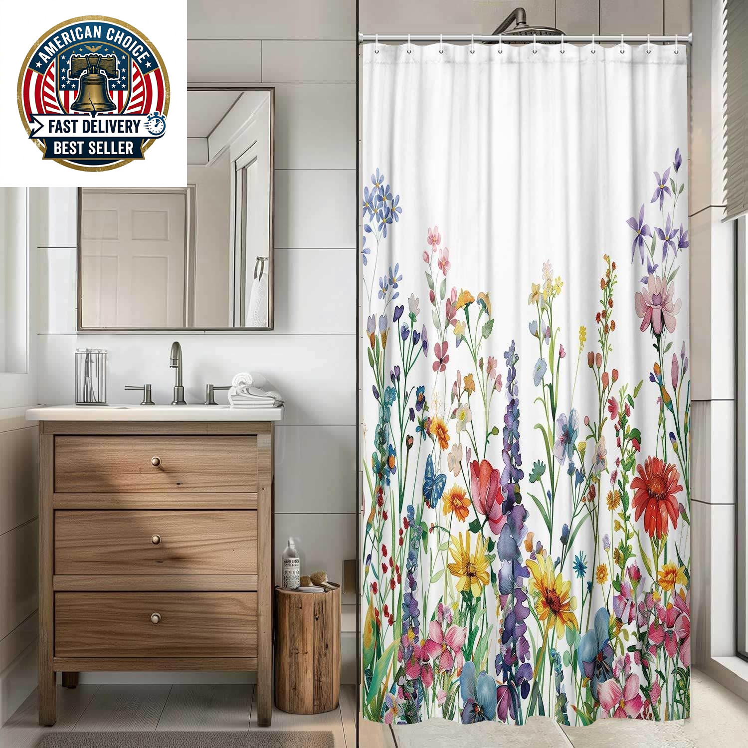 Custom Printed Bath Curtain — custom printed polyester bath curtain detail view