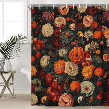 Floral Shower Curtain, Vintage Floral Shower Curtain Set Red Flower Plants Bathr — custom printed polyester bath curtain