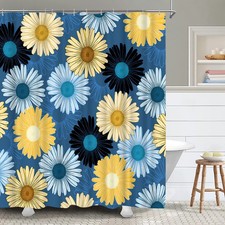 Blue and Yellow Shower Curtain Navy Blue Daisy Floral Bathroom Curtain Colofu... — custom printed polyester bath curtain