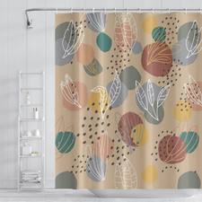Umpoo Abstract Mid Century Boho Leaves Colorful Geometric Pattern Shower — custom printed polyester bath curtain