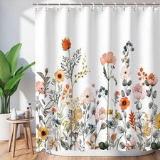 72x72" Floral Colorful Wildflower Pretty Fabric Shower Curtain with 12 Hooks — custom printed polyester bath curtain
