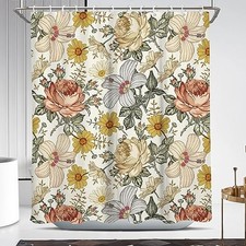 Floral Shower Curtain Vintage Yellow Retro 60"W x 72"L (Pack of 1) Pale Yellow — custom printed polyester bath curtain