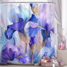 AMBZEK Floral Shower Curtain 72Wx72L Inch Purple Blue Watercolor Flower Abstract — custom printed polyester bath curtain