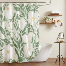 Green Cute Shower Curtain Boho Aesthetic Floral Shower Curtains for Bathroom ... — custom printed polyester bath curtain