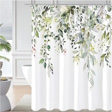 Elegant Sage Green Eucalyptus Shower Curtain, 72x72, Machine Washable Fabric — custom printed polyester bath curtain