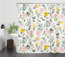 Country Plant Pink and Yellow Wildflower Shower Curtain Bathroom Accessories Set — custom printed polyester bath curtain