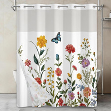 No Hook Shower Curtain with Snap in Removable Liner, Double Layer Waterproof Bat — custom printed polyester bath curtain