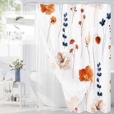 Orange Navy Floral 72x84 Inch Extra Long Waterproof Shower Curtain Liner Hooks — custom printed polyester bath curtain
