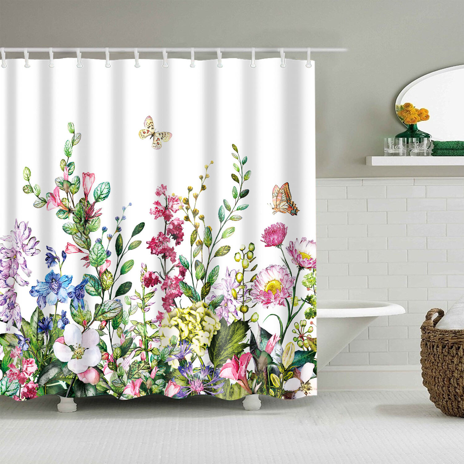 Custom Printed Bath Curtain — custom printed polyester bath curtain detail view