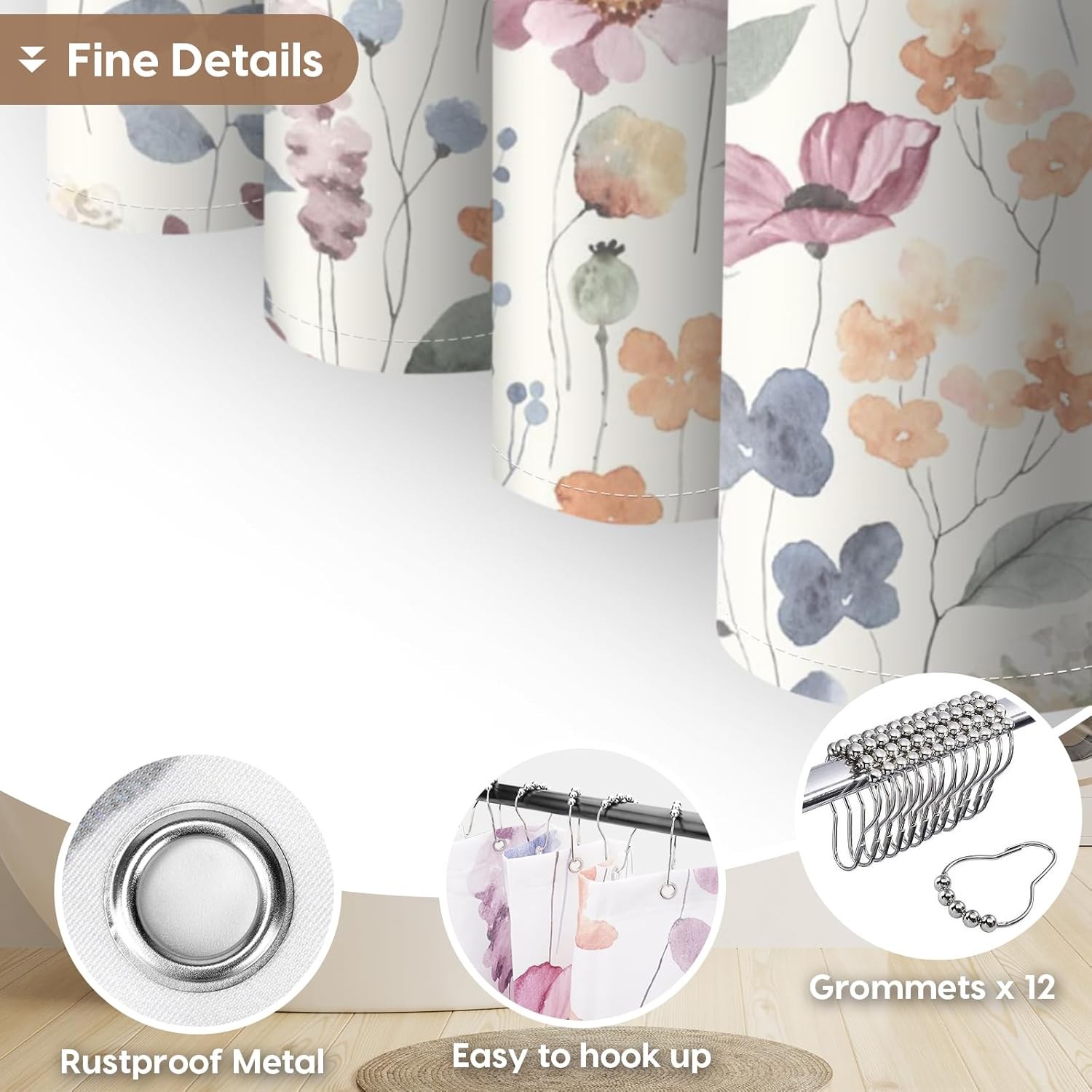 Custom Printed Bath Curtain — custom printed polyester bath curtain detail view