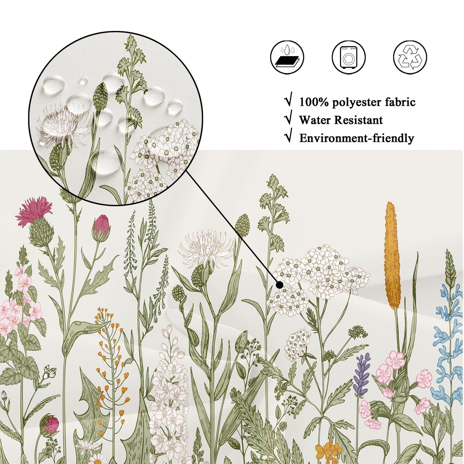 Custom Printed Bath Curtain — custom printed polyester bath curtain detail view