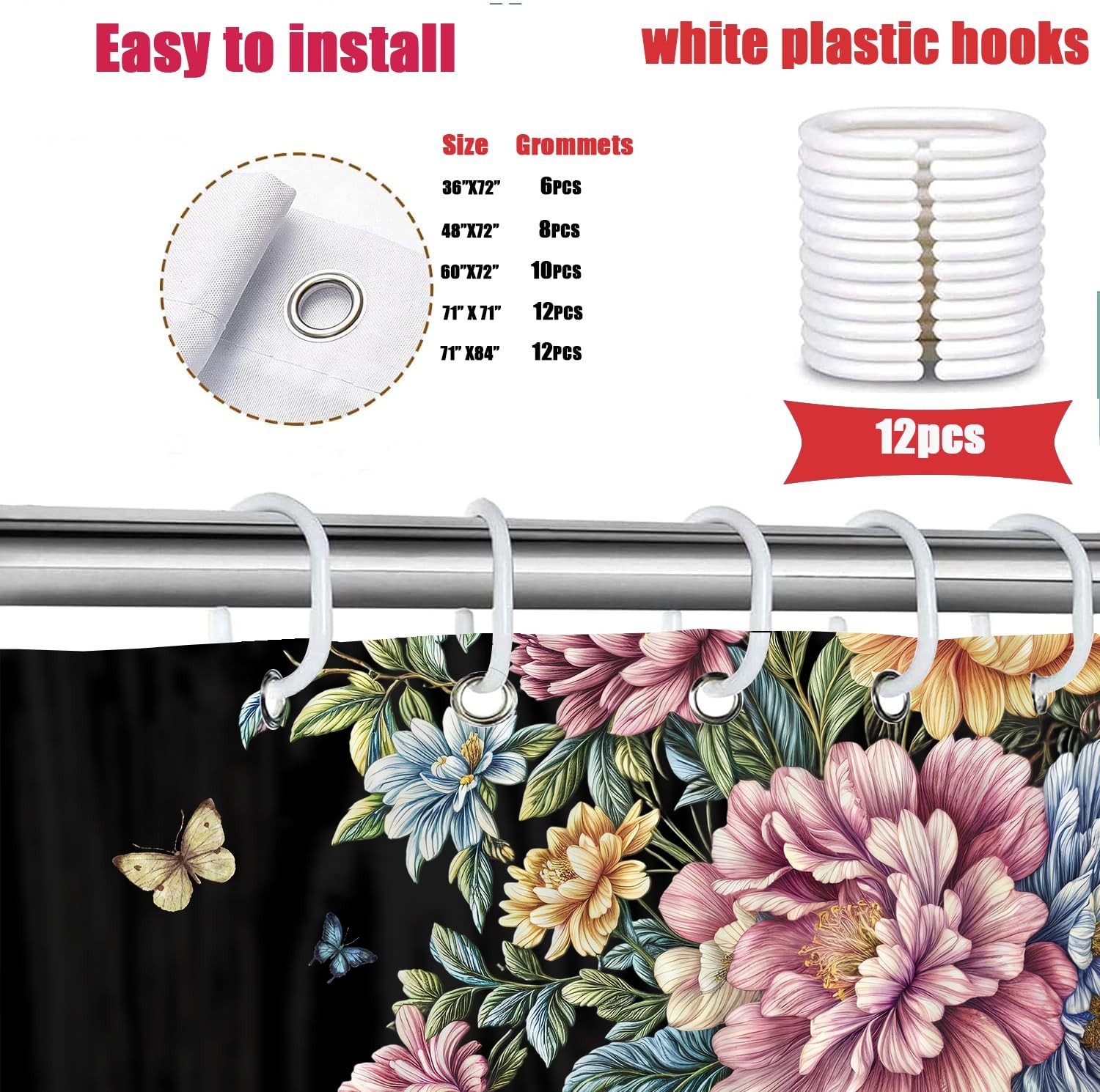 Custom Printed Bath Curtain — custom printed polyester bath curtain detail view