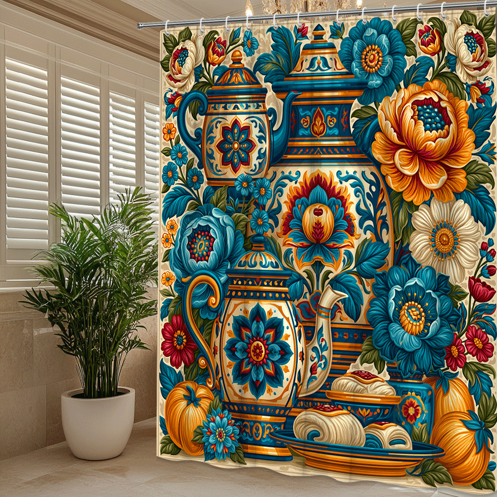 Custom Printed Bath Curtain — custom printed polyester bath curtain detail view