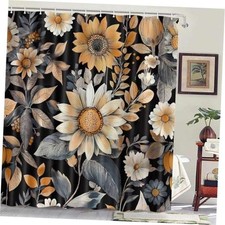 Boho Floral Shower Curtain, Black Abstract 70"W x 70"L (Pack of 1) Flower1 — custom printed polyester bath curtain