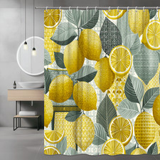 Lemon Leaf Shower Curtain Yellow Green Citrus Print — custom printed polyester bath curtain