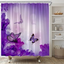 YSATNSFT Butterfly Shower Curtain Purple 70"W x 70"L (Pack of 1), — custom printed polyester bath curtain