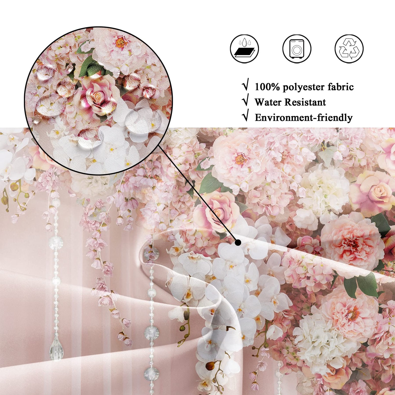 Custom Printed Bath Curtain — custom printed polyester bath curtain detail view