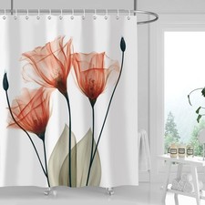 Orange Floral Shower Curtain Watercolor Tulip Flower Waterproof 72x72 Inch — custom printed polyester bath curtain