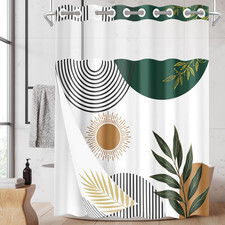 No Hook Shower Curtain with Snap in Liner 71X74 Inch Sun Leaves — custom printed polyester bath curtain