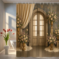 Elegant Floral Shower Curtain with Roses and Soft Drapery — custom printed polyester bath curtain