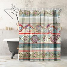 71x74 Boho Shower Curtain Water-Resistant Long Shower Curtain W/ Durable Metal — custom printed polyester bath curtain