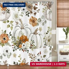 Fall Watercolor Pumpkin Shower Curtain, Autumn Thanksgiving Harvest Pumpkins wit — custom printed polyester bath curtain