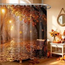 Falling Orange Maple Leaf Country Fall Shower Curtain Set for Bathroom Decor — custom printed polyester bath curtain