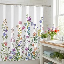 72x72 Inch Spring Floral Wildflower Plant Waterproof Fabric Shower Curtain — custom printed polyester bath curtain