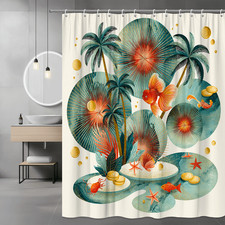 Tropical Ocean Fish Palm Tree Shower Curtain — custom printed polyester bath curtain