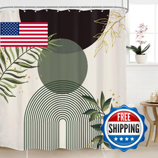 Mitpok Dark Green Boho Shower Curtain 72Wx72H Black Bohemian Modern Abstract Pla — custom printed polyester bath curtain