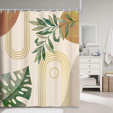 Abstract Leaves Tropical Style Fabric Shower Curtain Extra Long Bathroom — custom printed polyester bath curtain