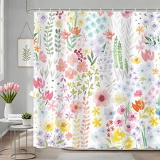 Summer Colorful Wildflower Fabric Shower Curtain Set 12 Hooks 72x72 Inch — custom printed polyester bath curtain