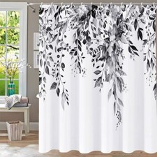 Shower Curtain Black and White Shower 72"W x 72"L (Pack of 1) Eucalyptus Black — custom printed polyester bath curtain