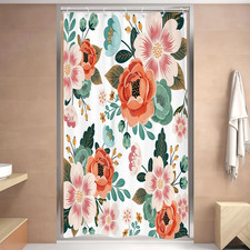 Riyidecor Small Stall Shower Curtain 36Wx72H Inch Half Narrow RV Spring Floral F — custom printed polyester bath curtain