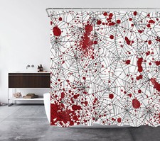 Scary Bloody Spider Web Black and White Shower Curtain Bathroom Accessories Set — custom printed polyester bath curtain