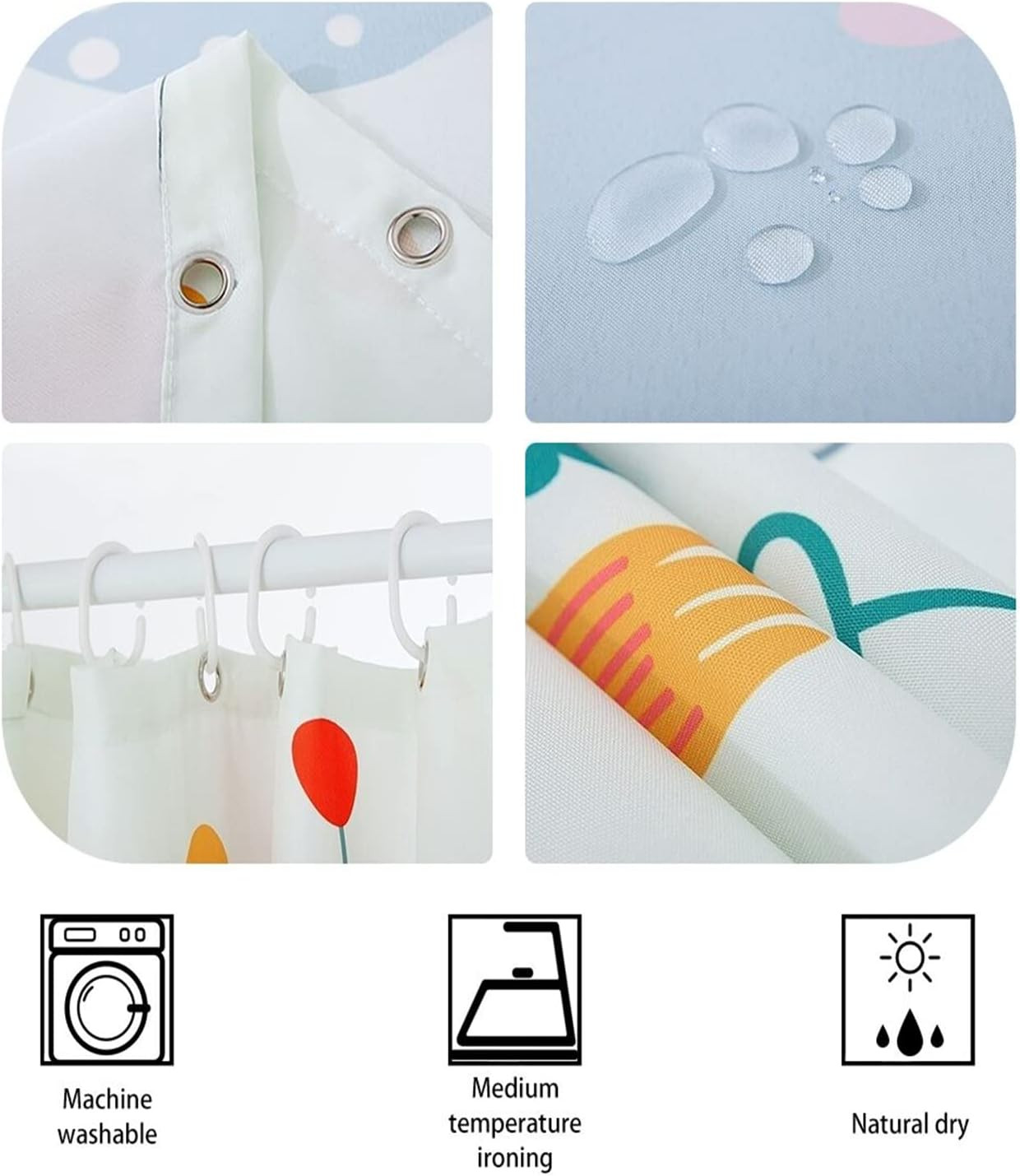 Custom Printed Bath Curtain — custom printed polyester bath curtain detail view