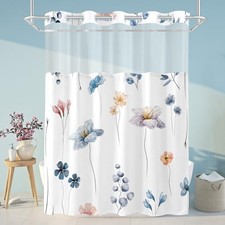 No Hook Shower Curtain and Liner Set Floral 71"W x 74"L (Pack of 1) Blue Beige — custom printed polyester bath curtain