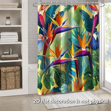 Waterproof Shower Curtain Tropical Bird of Paradise Flower for Bathroom Decor — custom printed polyester bath curtain